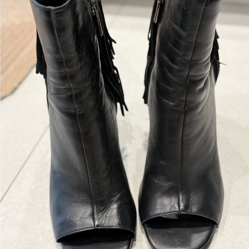 Vince Camuto Black Heeled Boots with Fringe